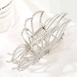 قباضة شعر بشكل فراشة مزينة بأحجار الراين فضي