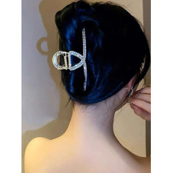 قباضة شعر بديكور حجر بلون فضي 