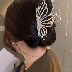 قباضة شعر حجر الراين بتصميم فراشة بلون ذهبي