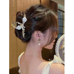 قباضة شعر مزين باللؤلؤ لون ذهبي لؤلؤ ابيض