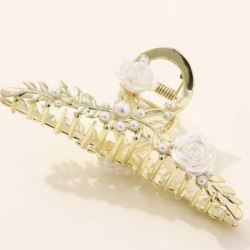 قباضة شعر مزين باللؤلؤ لون ذهبي لؤلؤ ابيض