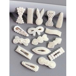 مشبك شعر مزين باللؤلؤ الصناعي - بنات - 16 قطعة