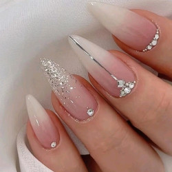 أظافر صناعية 24قطعة بشكل لوزي بتغطية كاملة بأدوات العناية 