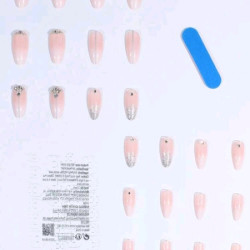 أظافر صناعية 24قطعة بشكل لوزي بتغطية كاملة بأدوات العناية 