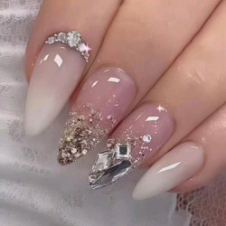 مجموعة اظافر صناعية مزينة بكرستال لامع 24 قطعة