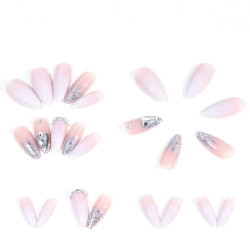 مجموعة اظافر صناعية مزينة بكرستال لامع 24 قطعة