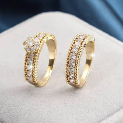 خاتم ودبلة مزين بحجر الراين 2 قطعة 