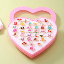 خاتم زهرة وقلب 36 قطعة بنات