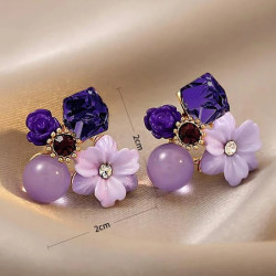 اقراط زينة الأذن مجوهرات لامعة شكل زهرة مطعمة زركونيا مكعب لامعة 