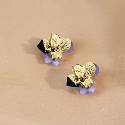 اقراط زينة الأذن مجوهرات لامعة شكل زهرة مطعمة زركونيا مكعب لامعة 