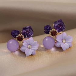 اقراط زينة الأذن مجوهرات لامعة شكل زهرة مطعمة زركونيا مكعب لامعة 