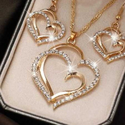 طقم بديكور القلب مرصع بأحجار الراين مكون من 3 قطعة