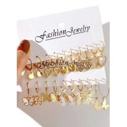 اقراط حلقة على شكل قلب وفراشة مكونة من 10 ازواج