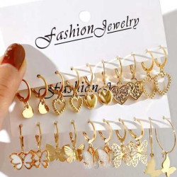 اقراط حلقة على شكل قلب وفراشة مكونة من 10 ازواج