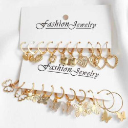 اقراط حلقة على شكل قلب وفراشة مكونة من 10 ازواج