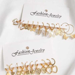 اقراط حلقة على شكل قلب وفراشة مكونة من 10 ازواج