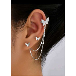 اقراط حجر الراين بفراشة فضي