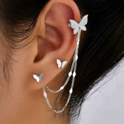 اقراط حجر الراين بفراشة فضي