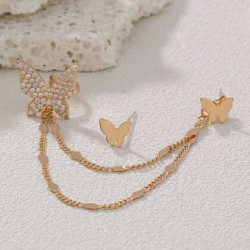 اقراط حجر الراين بفراشة ذهبي