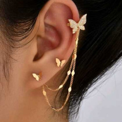 اقراط حجر الراين بفراشة ذهبي