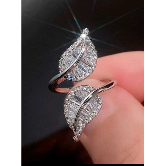 خاتم زركون مفتوح بشكل ورقة 