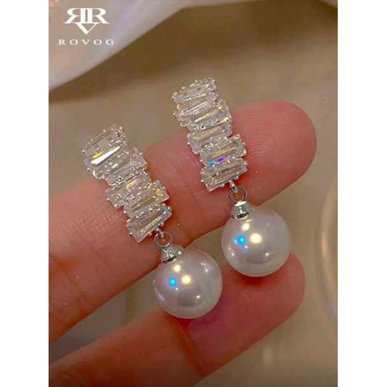 اقراط فضية نسائية مرصعة بالزركون 