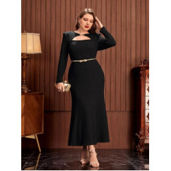 فستان مقصوص امامي حافة حورية البحر بدون حزام مقاس كبير