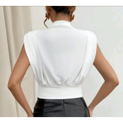بلوزة موحدة اللون خط عنق مفتوح وساة كتف