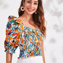 بلوزة بكتف واحد الوان متعددة