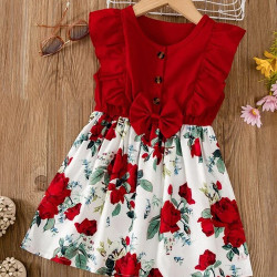 فستان مزين ببابيون وأطراف مكشكشة وطباعة زهور