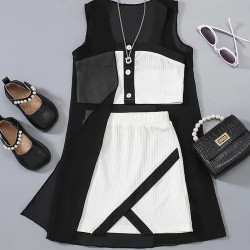 فنيلة وتنورة ومعطف للبنات من 4-7 سنوات 