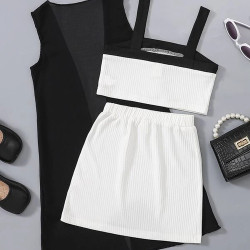 فنيلة وتنورة ومعطف للبنات من 4-7 سنوات 