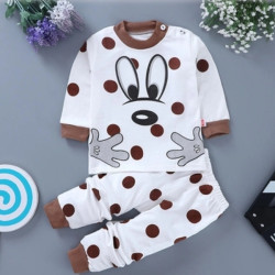 طقم بجامة أطفال بأكمام طويلة بطباعة رسوم كرتون 2 قطعة