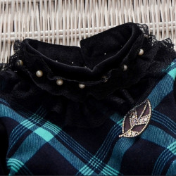 فستان بناتي قطن منقوش مربعات اكمام طويلة