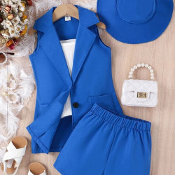 طقم بلوزة وبنطلون قصير وقبعة وجاكيت 4 قطعة للبنات 4- 7 سنه