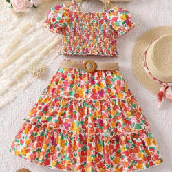 طقم تنورة ولباس علوي بطباعة الازهار