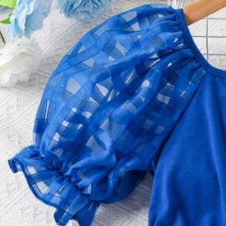 فستان ازرق مربعات شبكي للبنات 