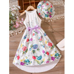 فستان برسوم زهور وقبعة