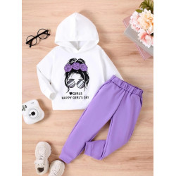 طقم كاجوال بطباعة جرافيك للبنات 