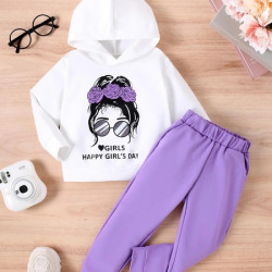 طقم كاجوال بطباعة جرافيك للبنات 