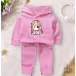هودي مع بنطلون شتوي للبنات بجرافيك أحرف ورسوم كرتون