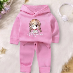 هودي مع بنطلون شتوي للبنات بجرافيك أحرف ورسوم كرتون