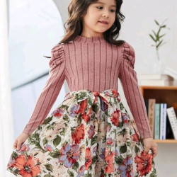 فستان بحزام طباعة الأزهار اكمام منتفخة