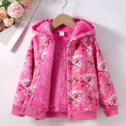 جاكيت بقبعة بطباعة الزهور مبطن بفرو ناعم