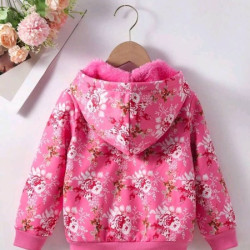 جاكيت بقبعة بطباعة الزهور مبطن بفرو ناعم