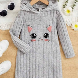 فستان كاجوال للبنات الصغار بتطريز قطة