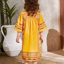 فستان طويل للفتاة الصغيرة بأكمام بتوفة وطبعة زهور