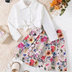 مجموعة طقم رسمية قميص وتنورة زهرية للبنات