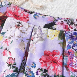 بلوزة وتنورة بطباعة ورود ملونة للبنات