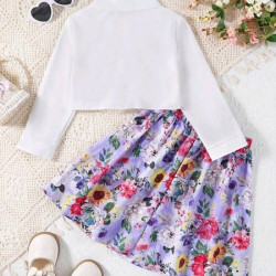 بلوزة وتنورة بطباعة ورود ملونة للبنات